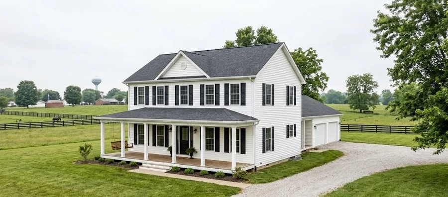 White farmhouse with deep front porch on Beaumont Avenue