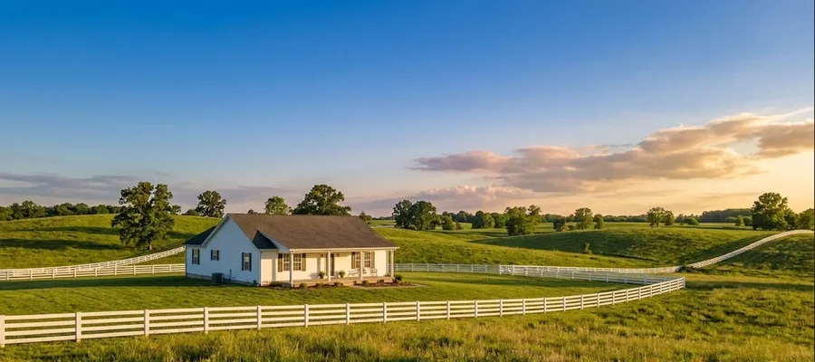 White country farmhouse on open acreage along Bohon Road