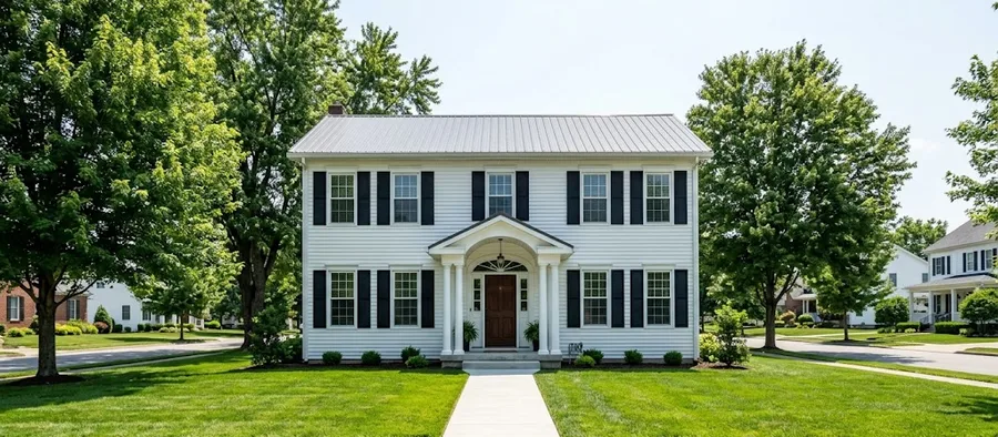 White clapboard two-story house with columned portico on N. College Street