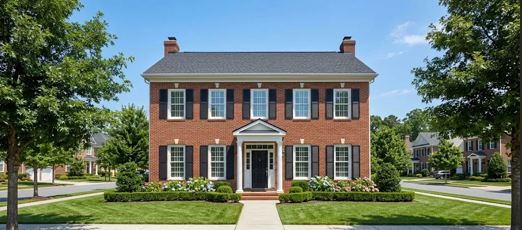The Foundry: a tall brick facade with rows of shuttered windows and twin chimneys
