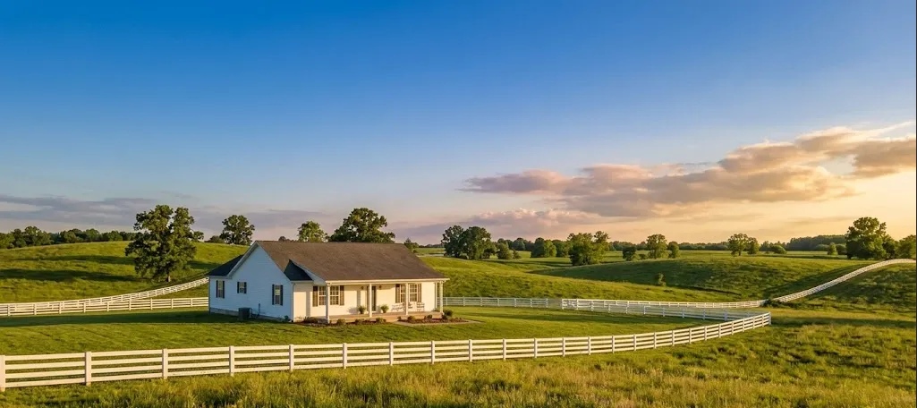 Gulch Perch: a small white cottage catching the last of the evening light