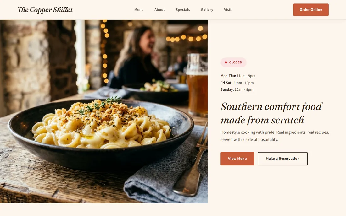 The Copper Kettle — Restaurant website demo